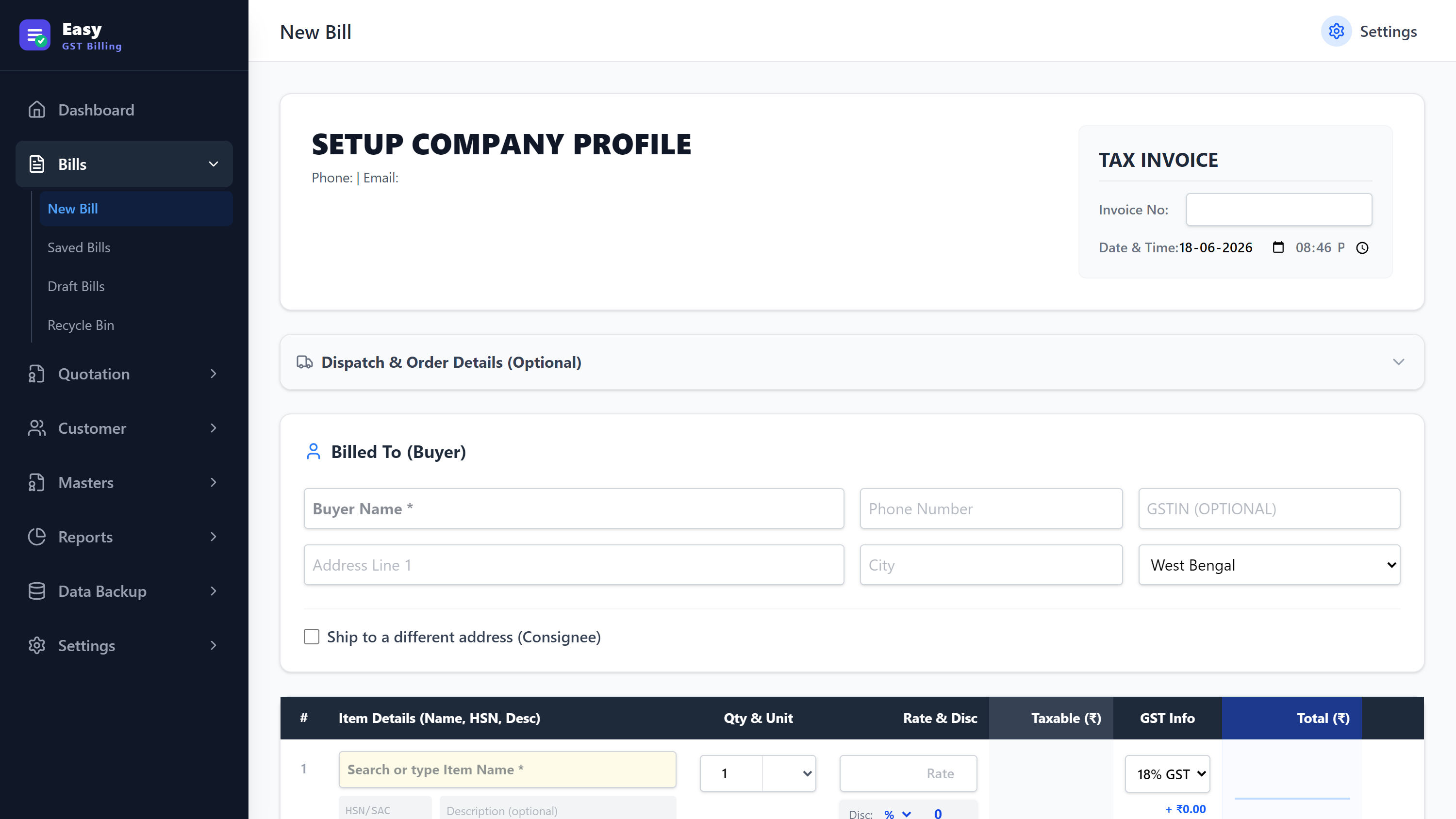 Easy GST Billing — Invoice Builder