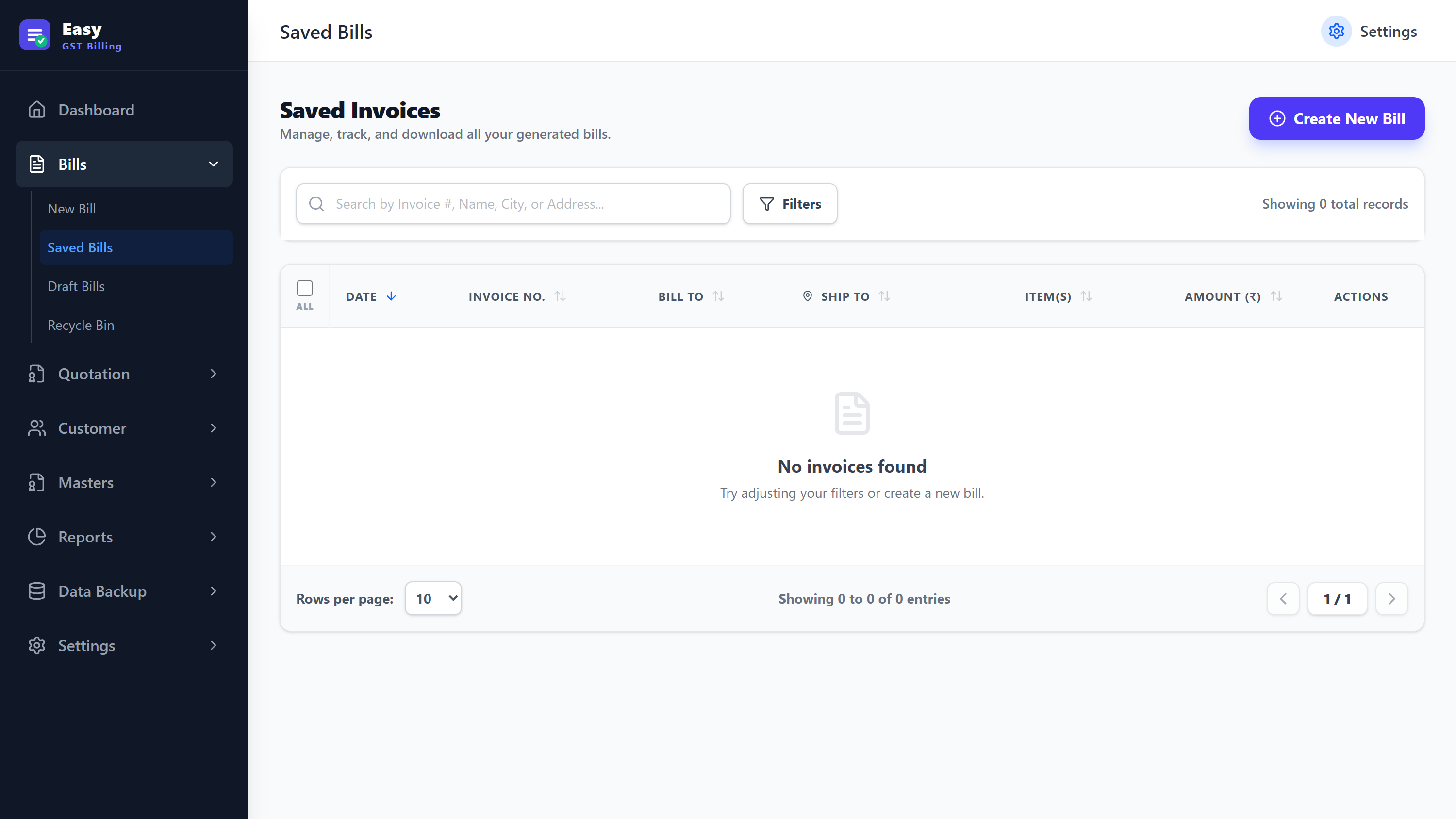 Easy GST Billing — Saved Invoices