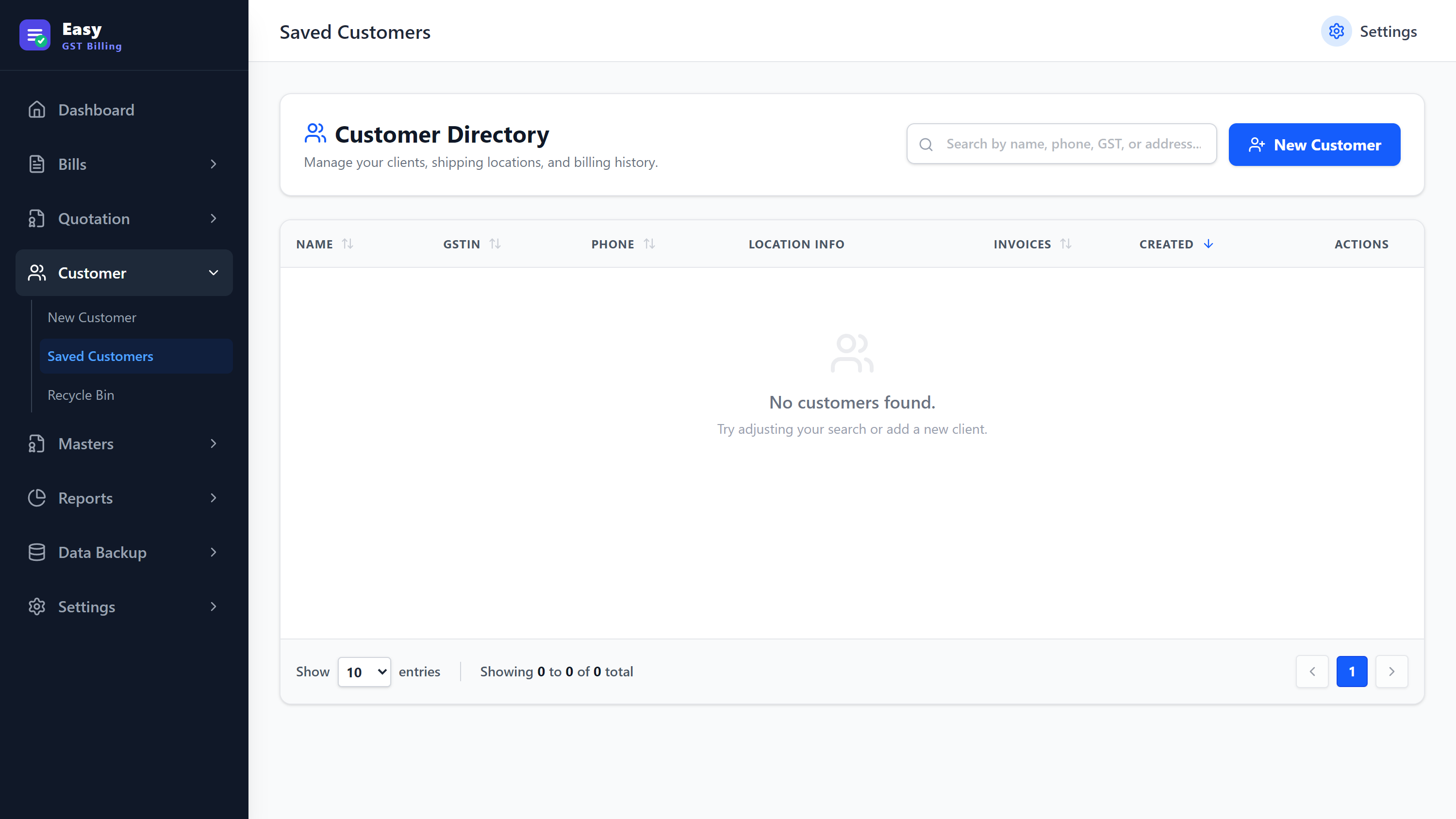 Easy GST Billing — Customer Master