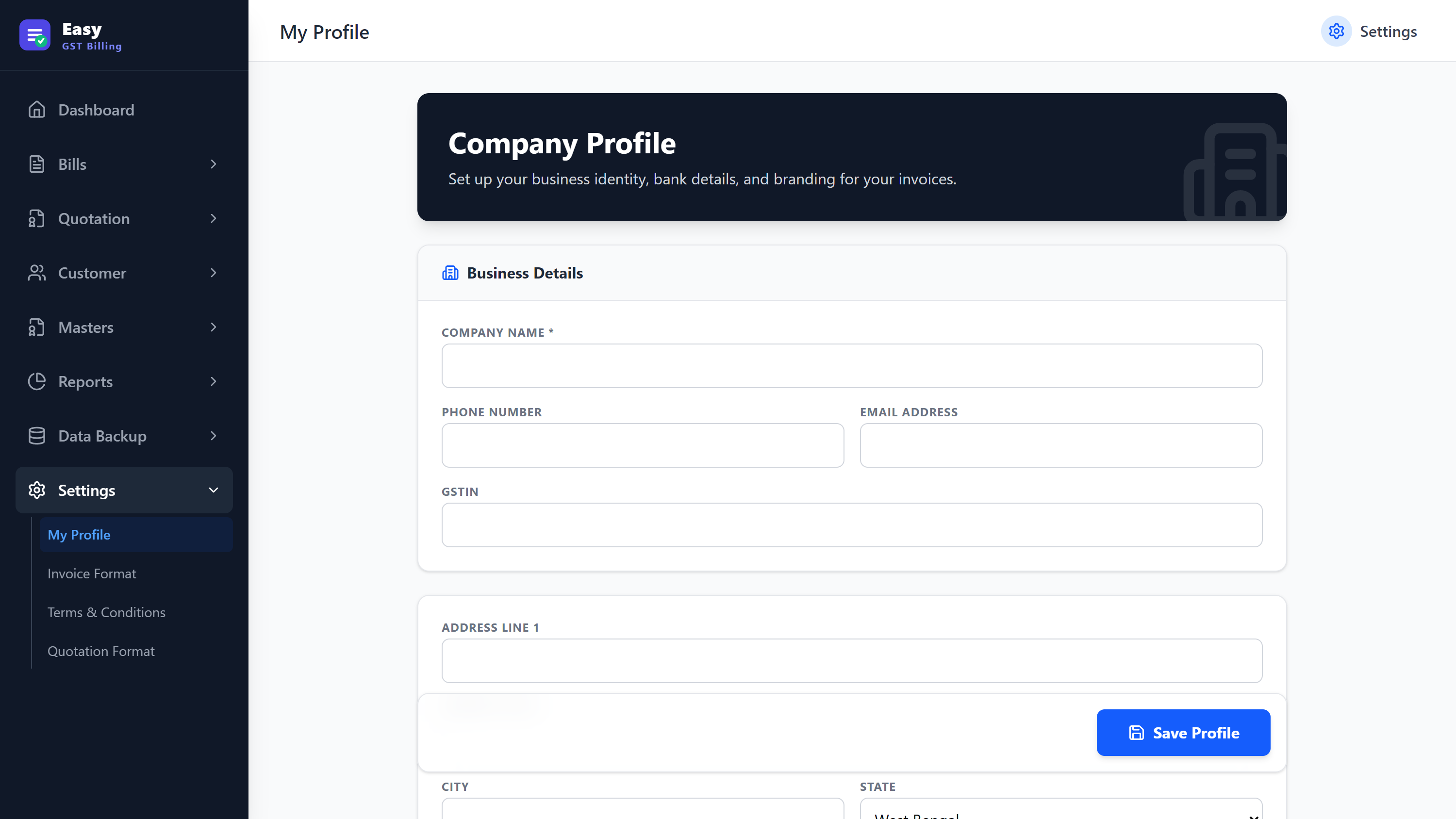 Easy GST Billing — Business Profile