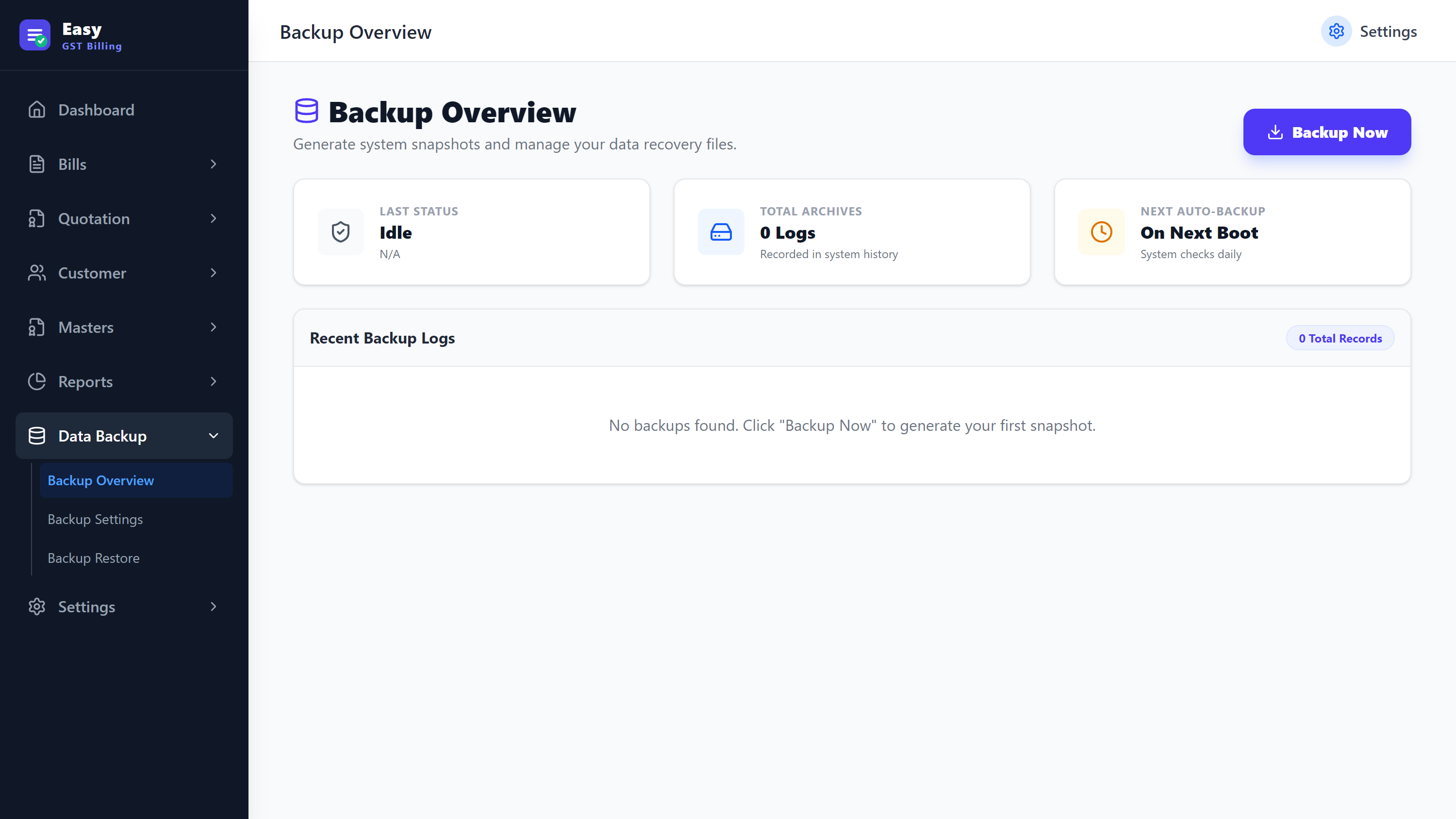 Easy GST Billing — Backup & Export